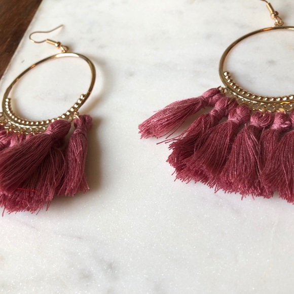 Mauve Tassel Hoop Earrings - Picture 3 of 4